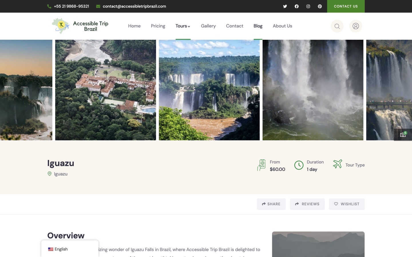 The Iguazu booking detail page