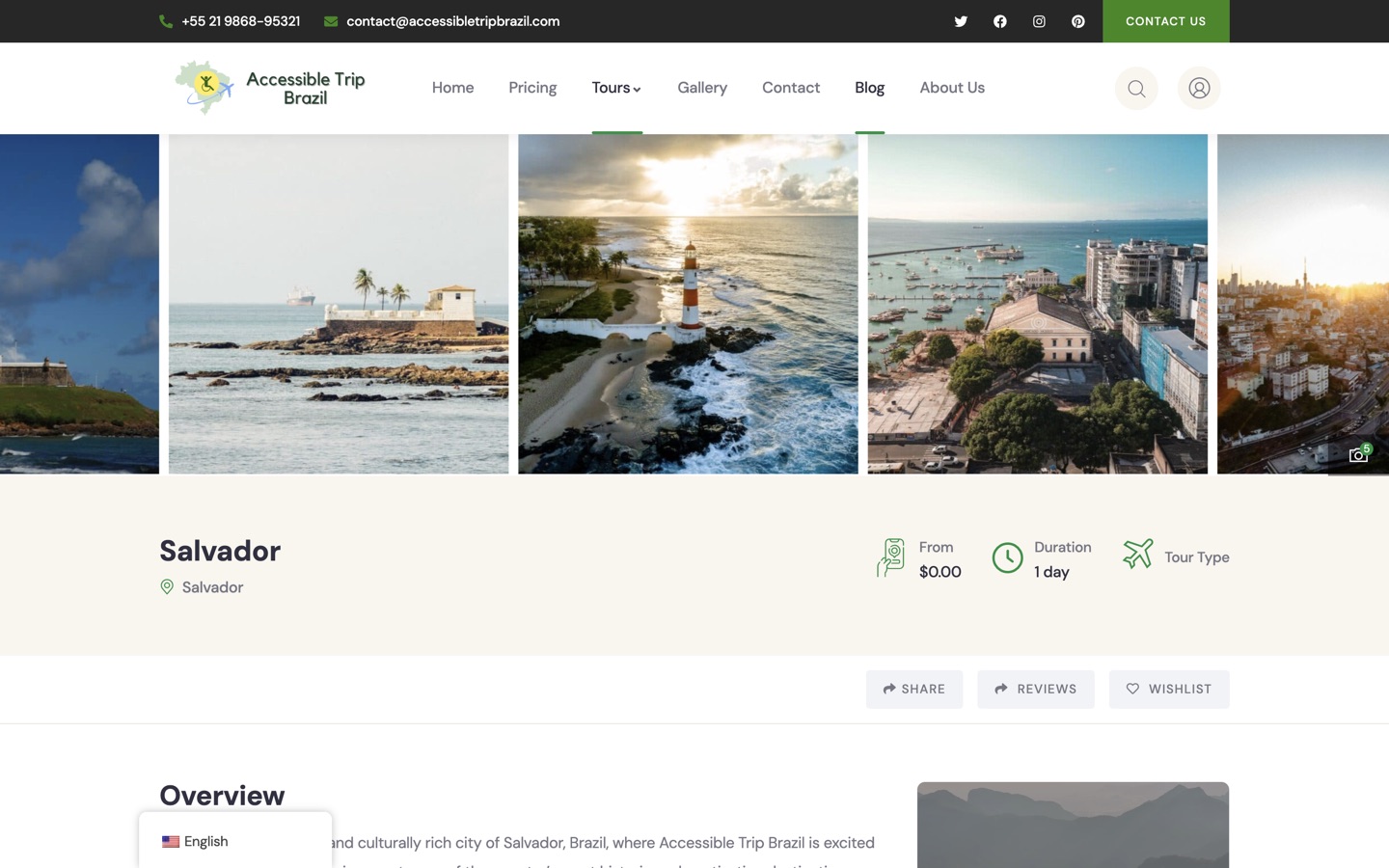 The Salvador booking detail page