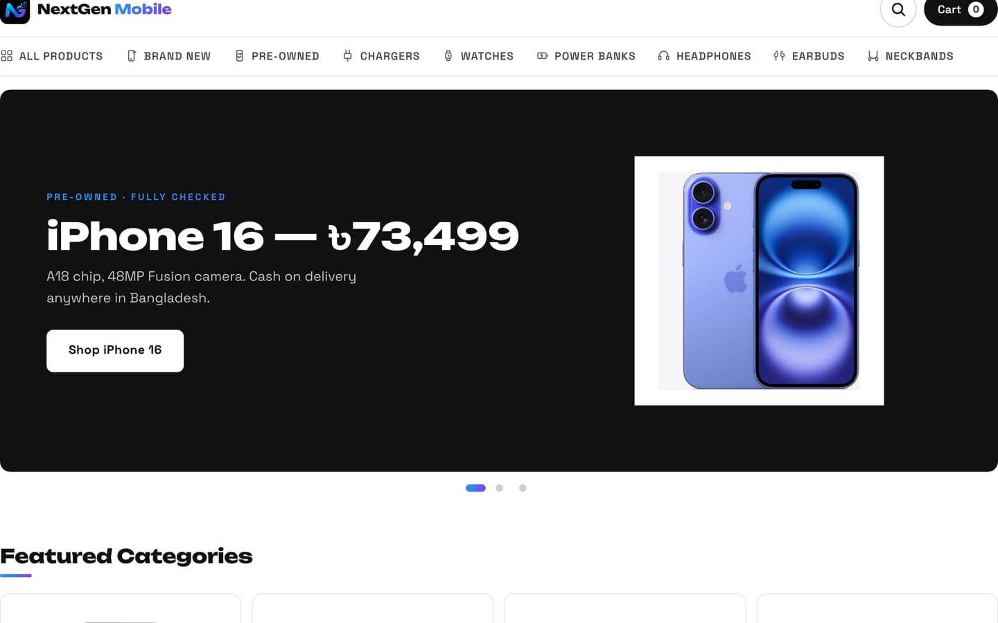 The NextGen Mobile storefront homepage for the Rajshahi phone store