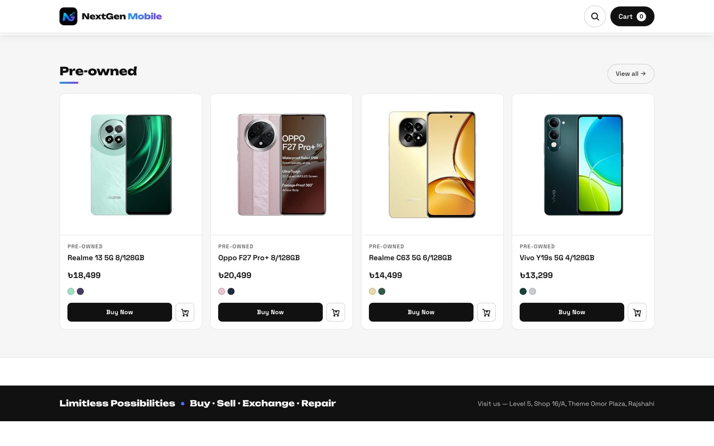 The pre-owned product row on the NextGen Mobile homepage