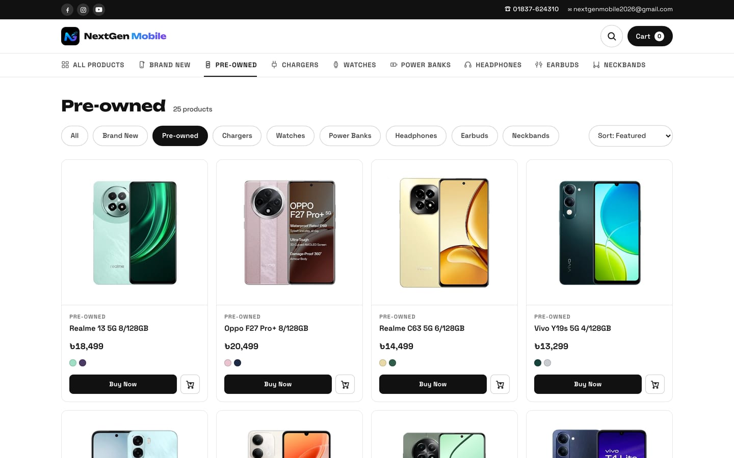 The pre-owned category listing with 25 handsets