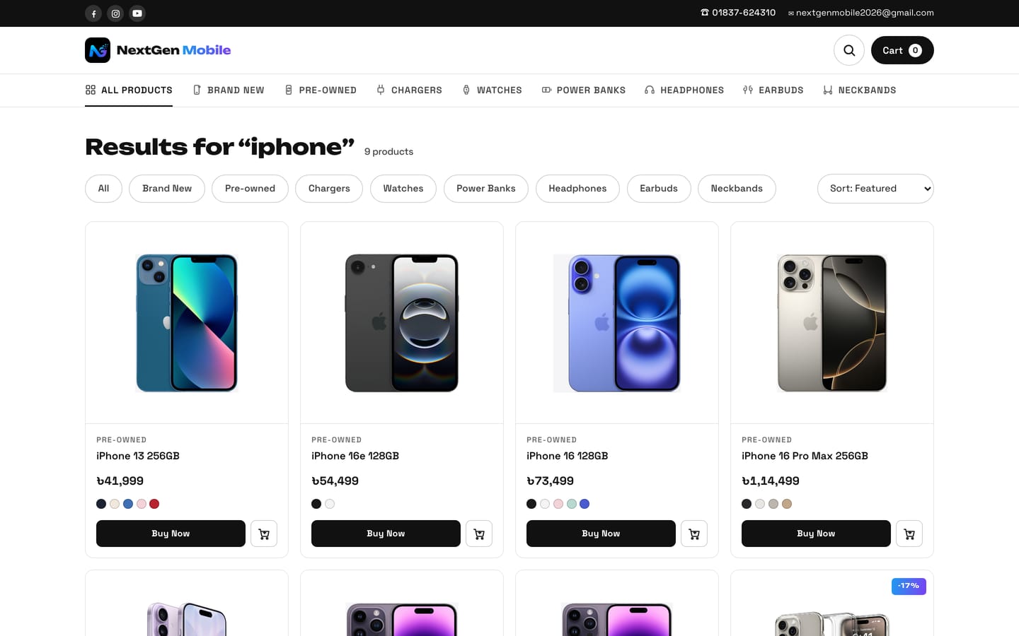 Search results page for the query iphone