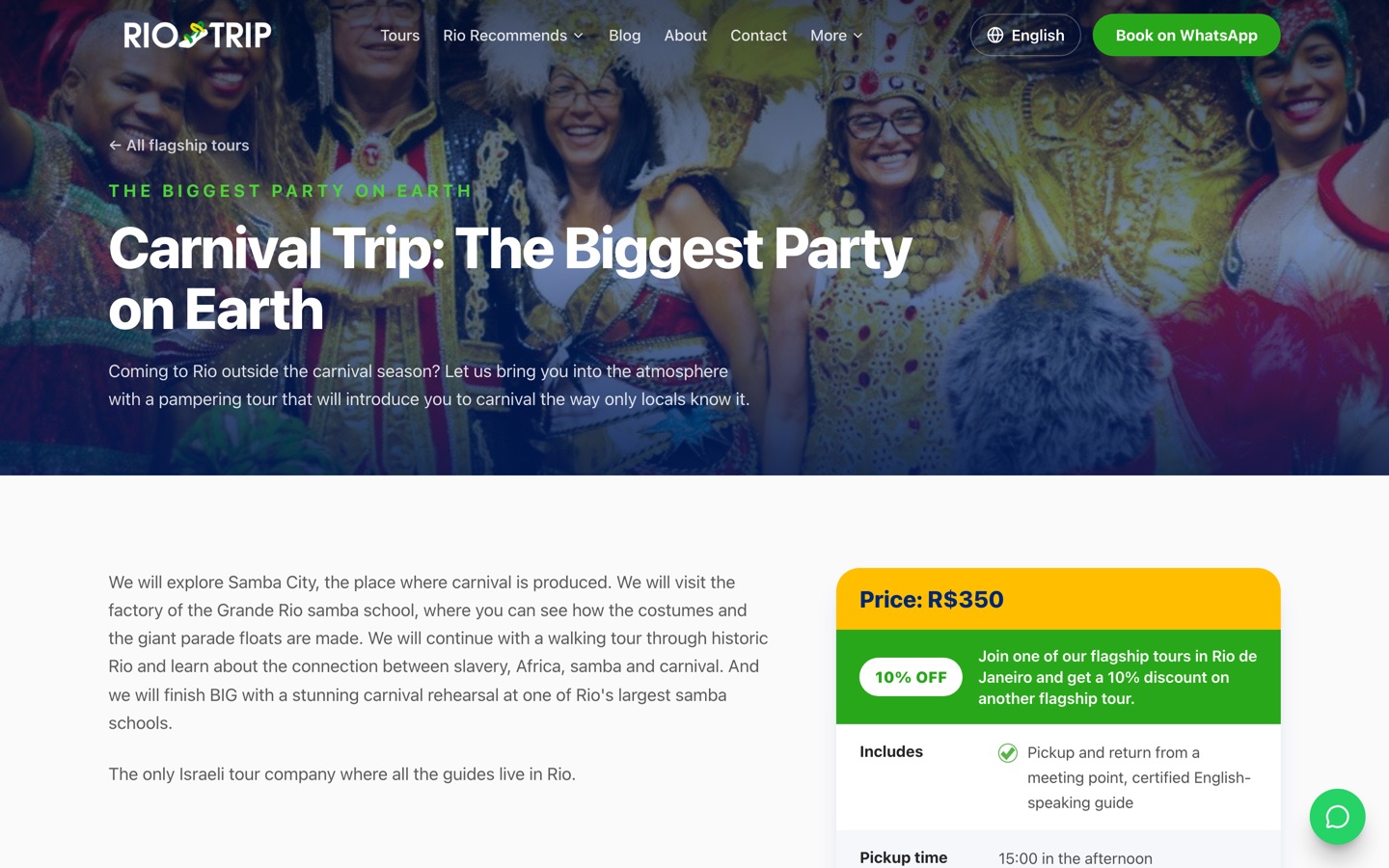 The Carnival Trip page showing price and inclusions