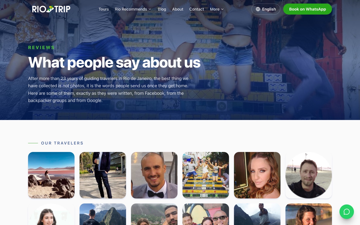 The reviews page with traveler photographs