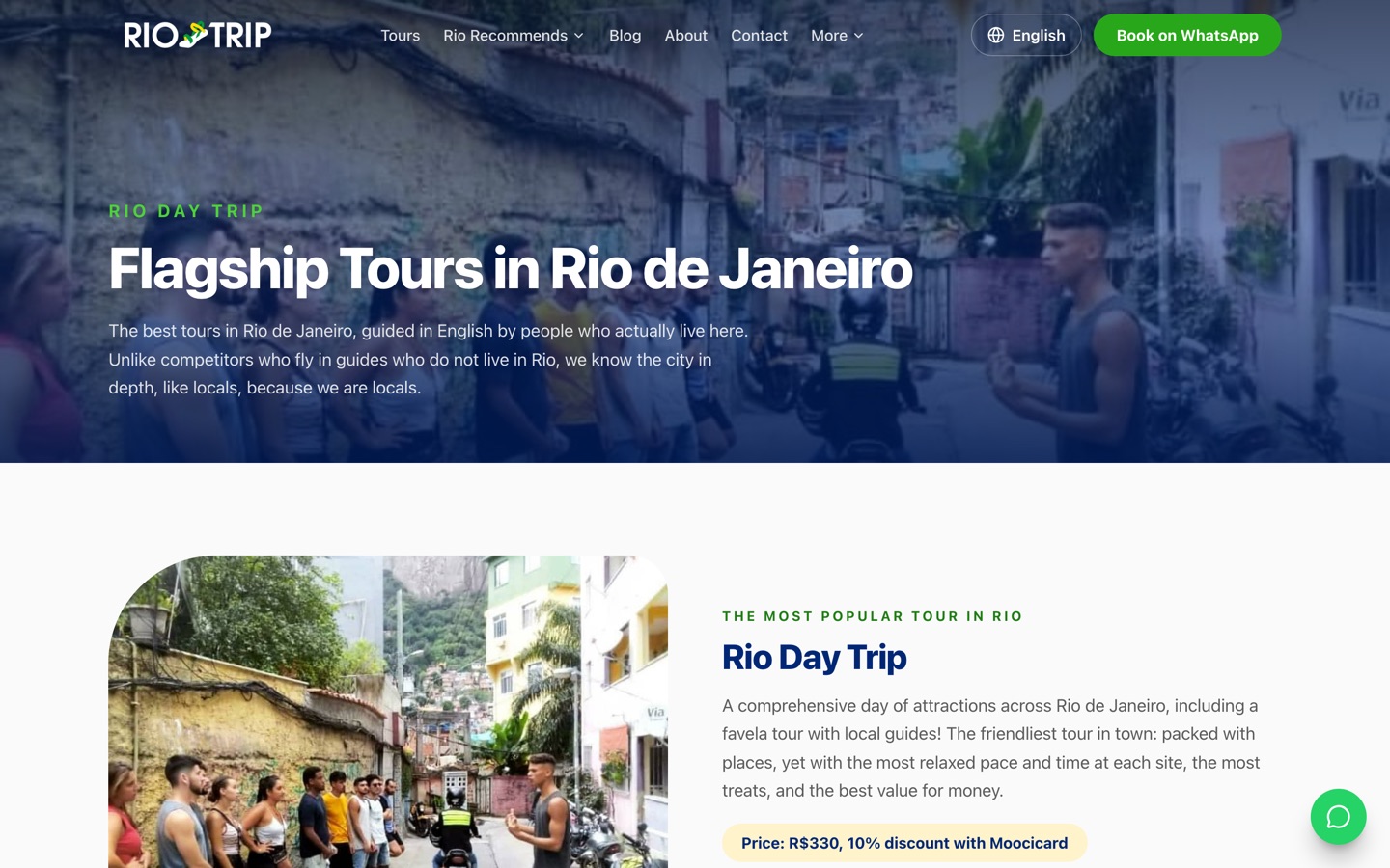 The Rio Day Trip tours page after its move to a new platform