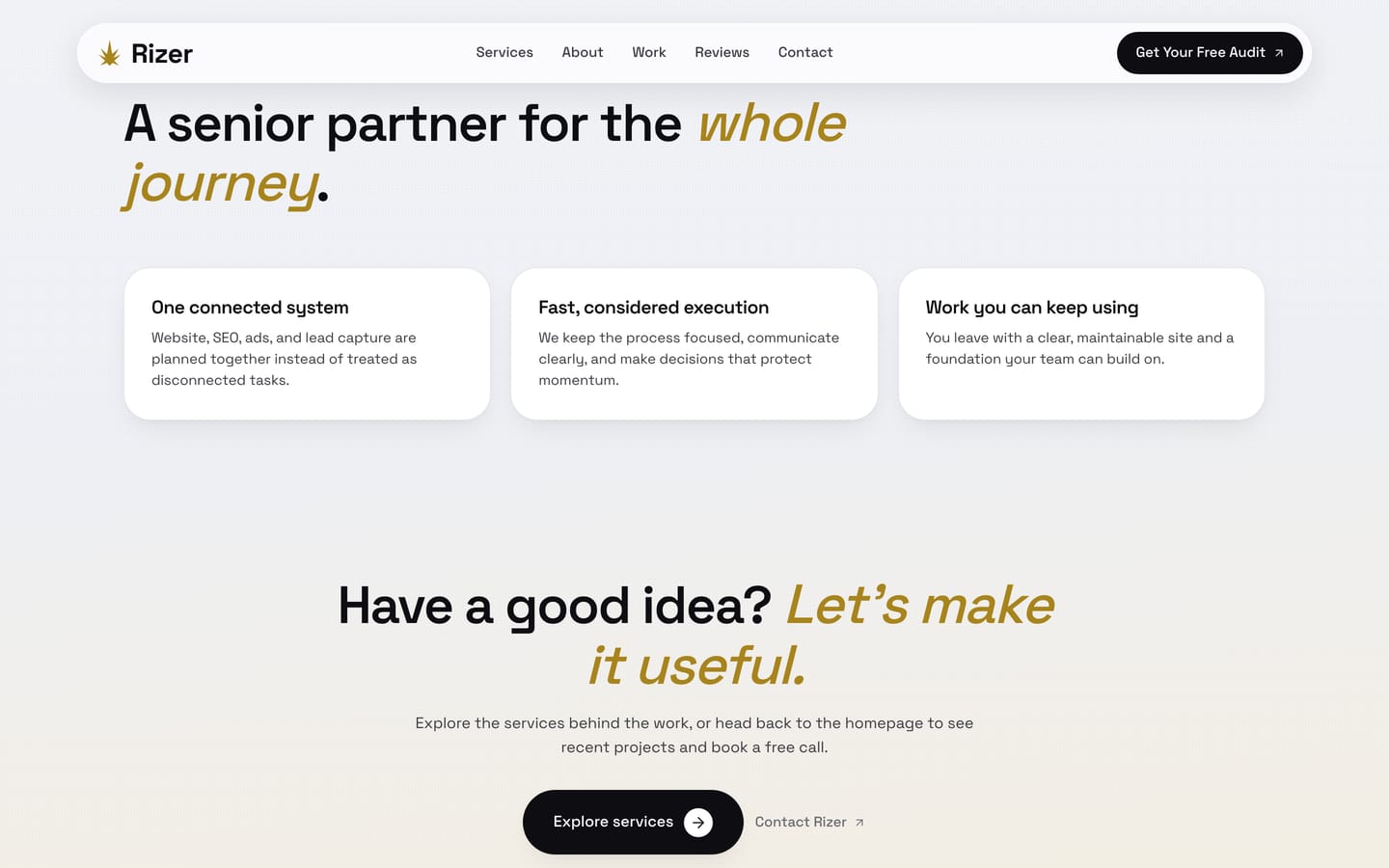 The senior partner section on the about page