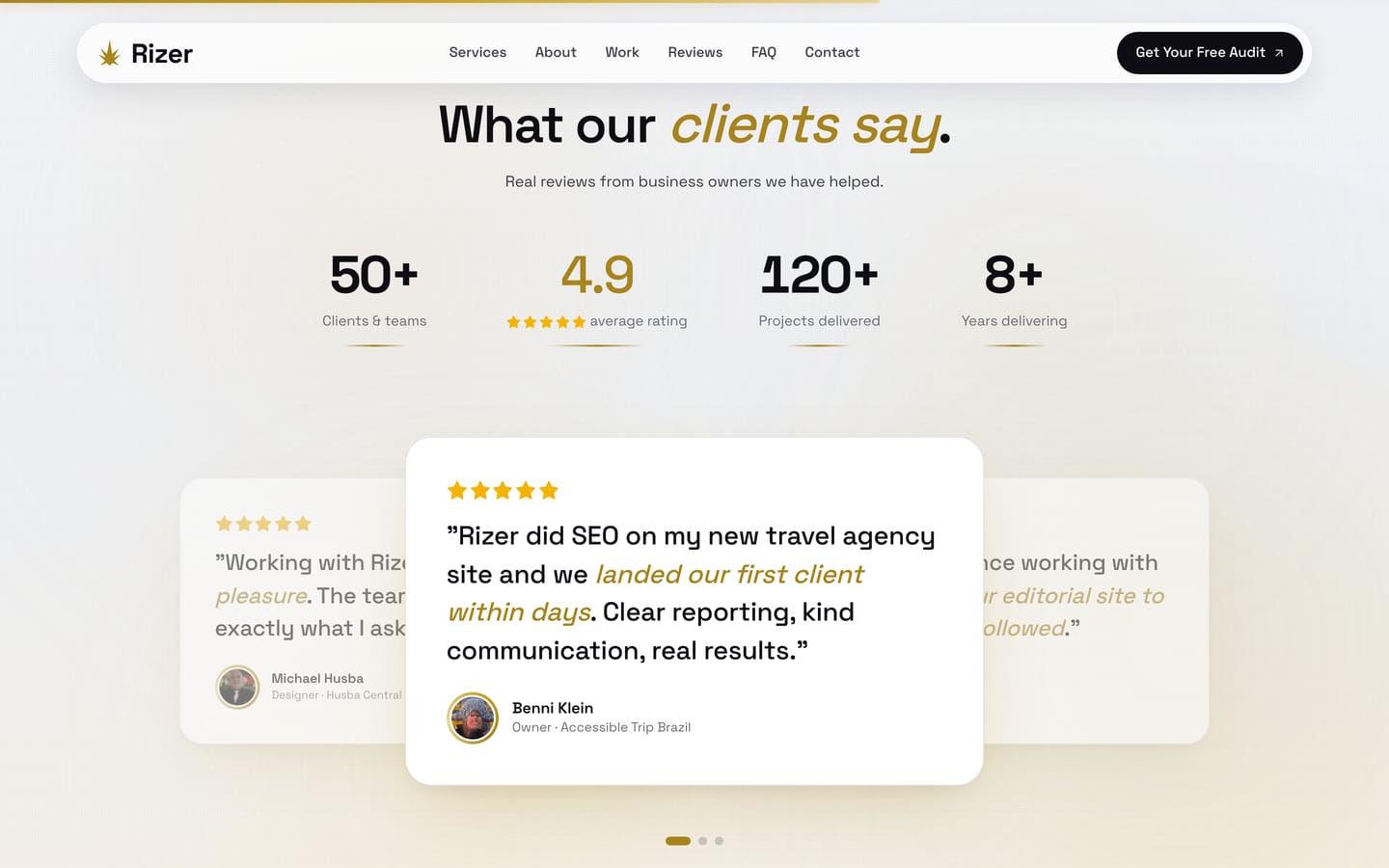 Client reviews with the proof statistics bar