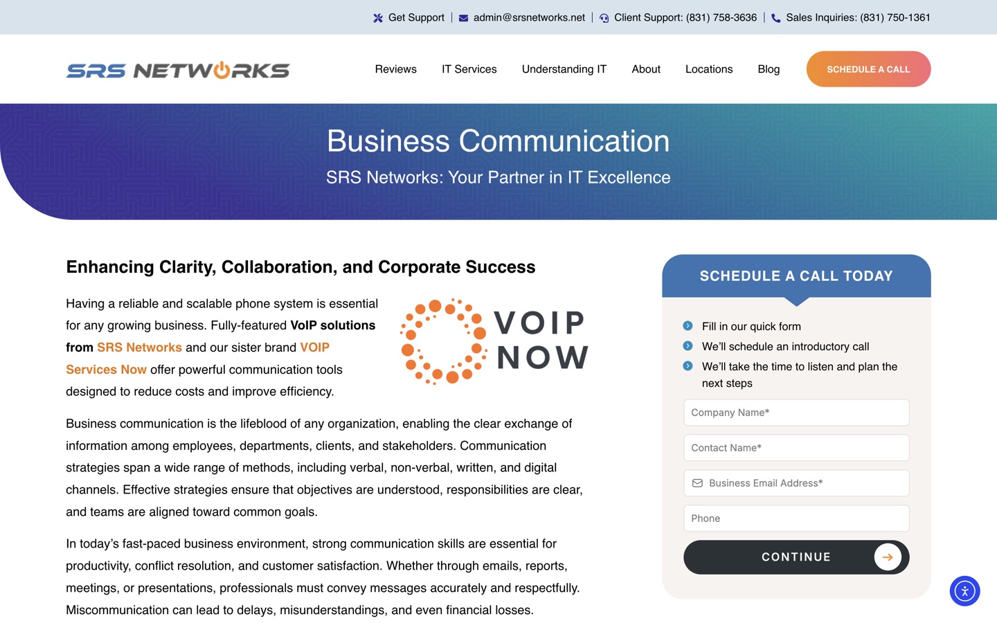 The business communication services page