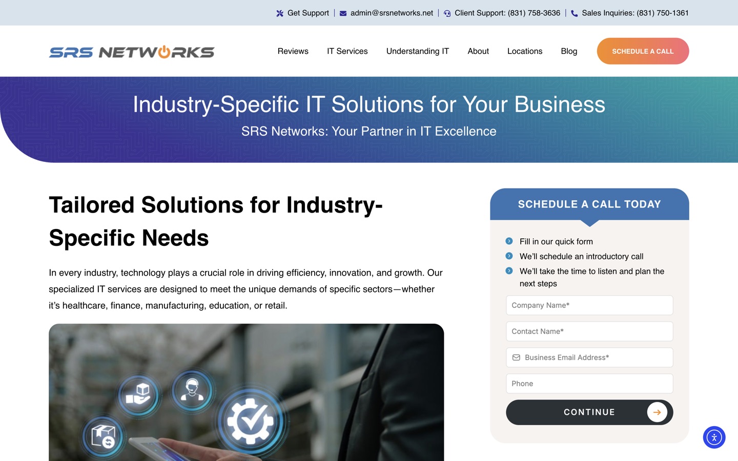 The industry-specific solutions page