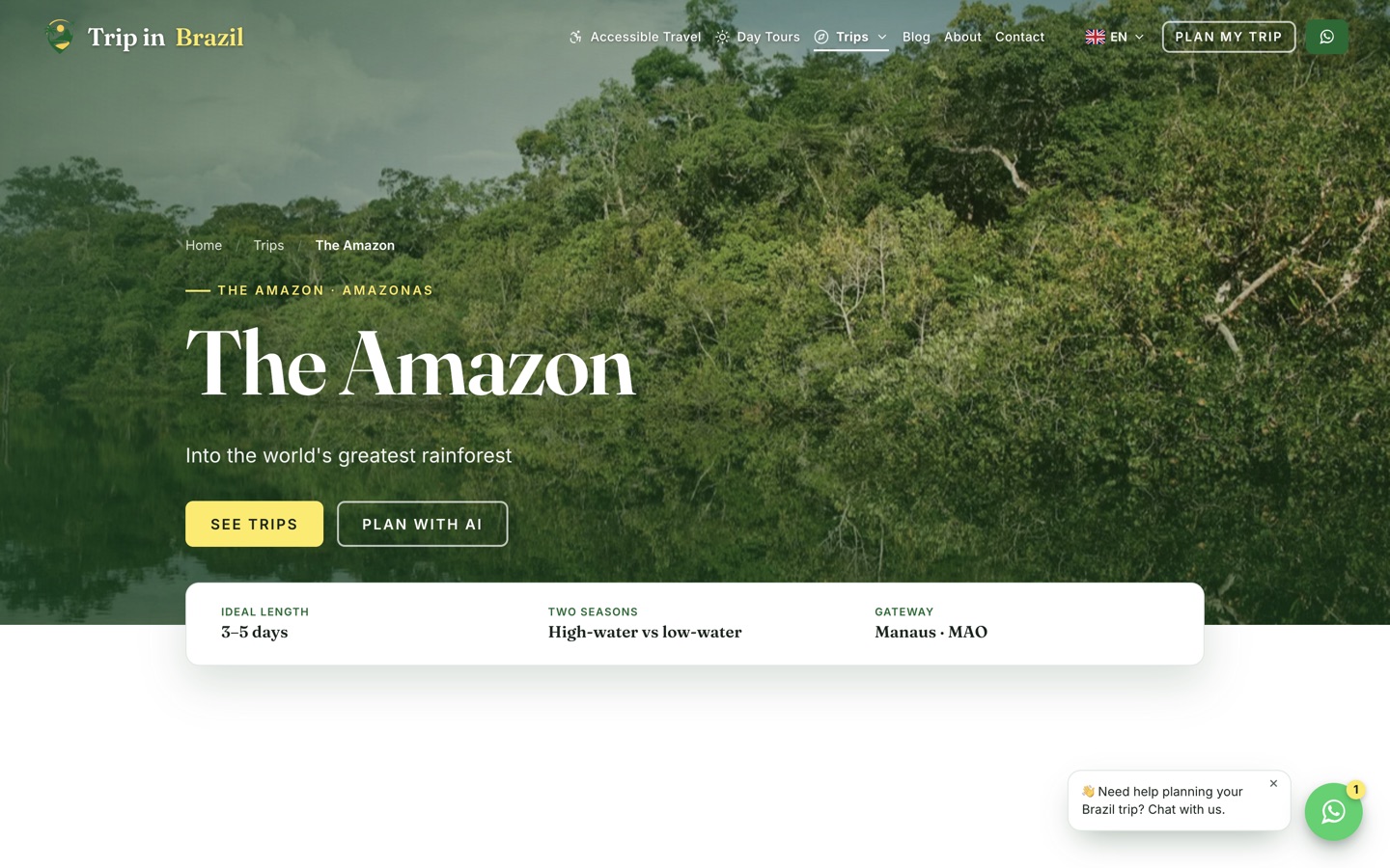 The Amazon destination page