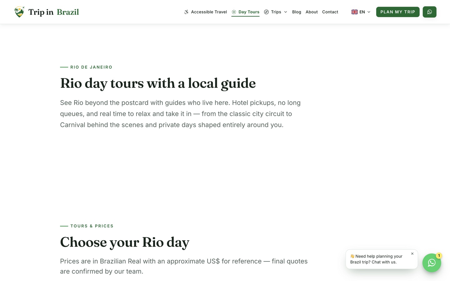 The Rio day tours page