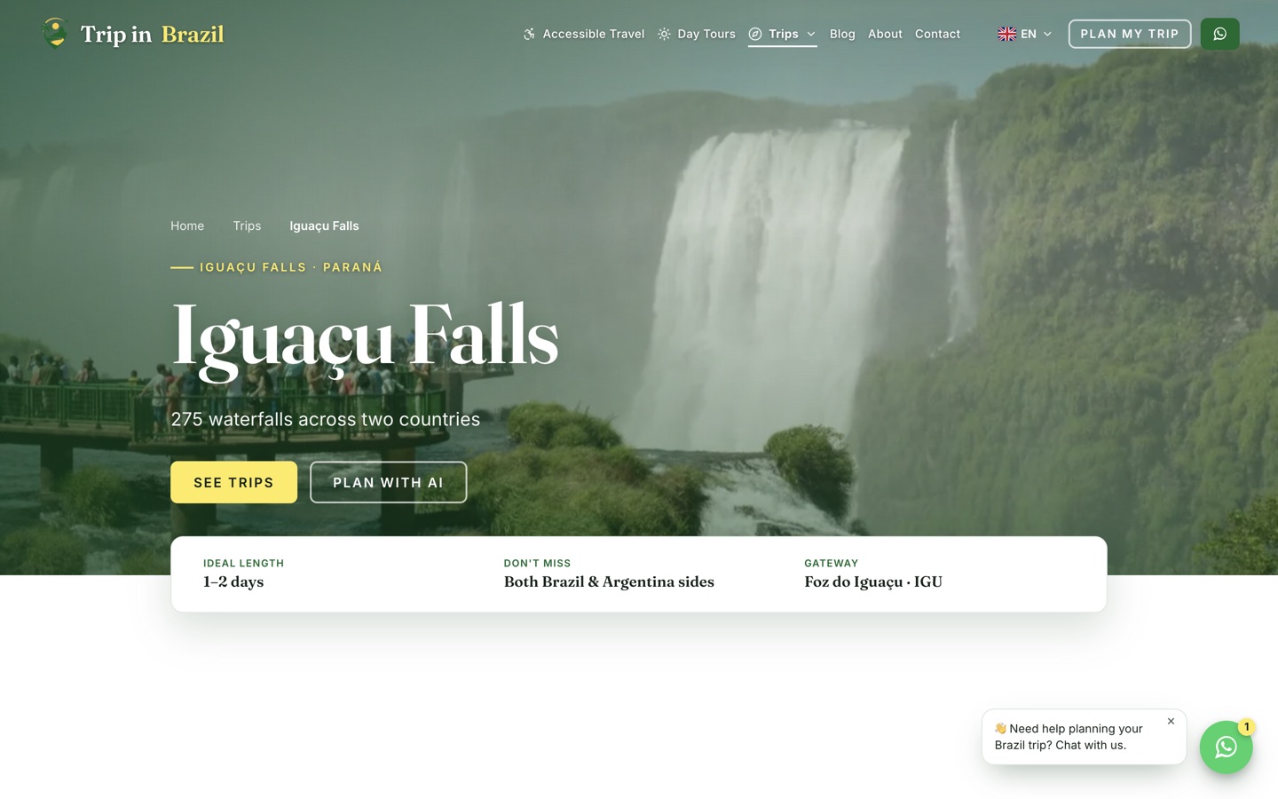 The Iguacu Falls destination page