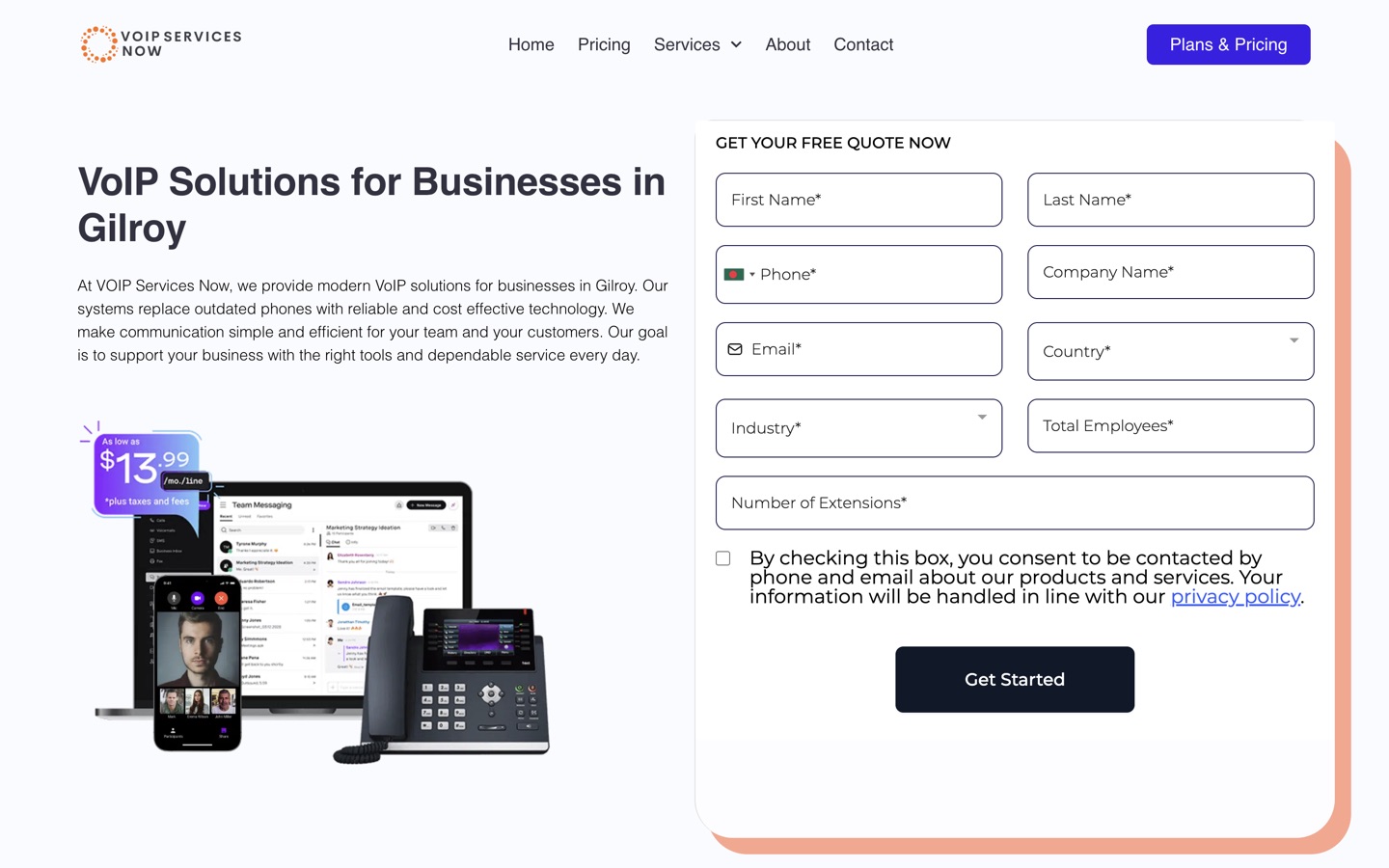 The Gilroy VoIP landing page