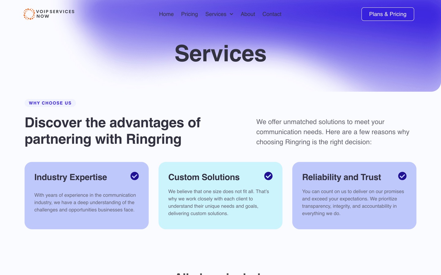 The features and services page