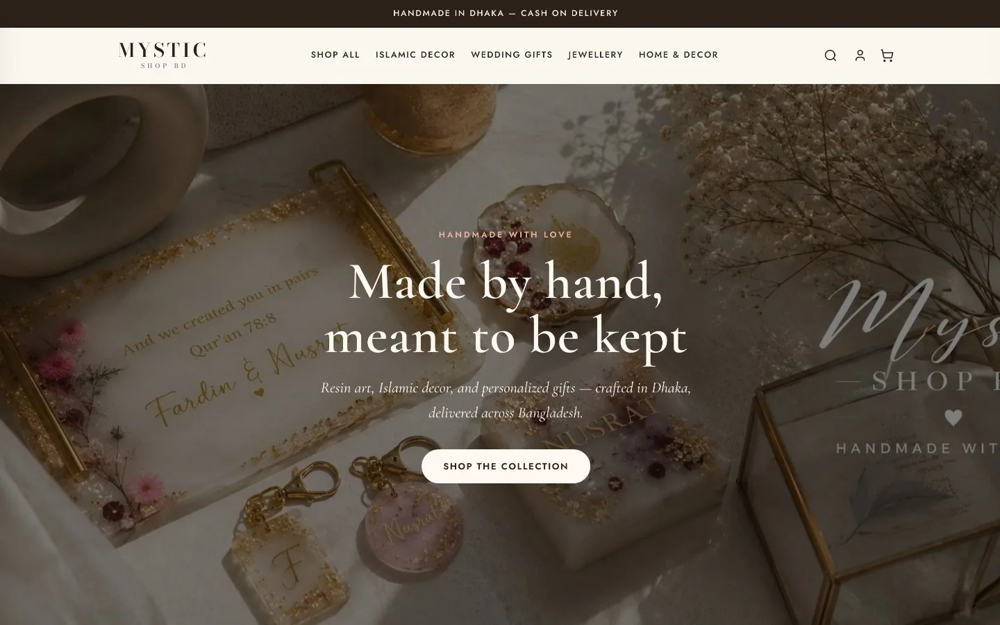 The Mystic Shop BD storefront, run from a custom admin for orders and stock