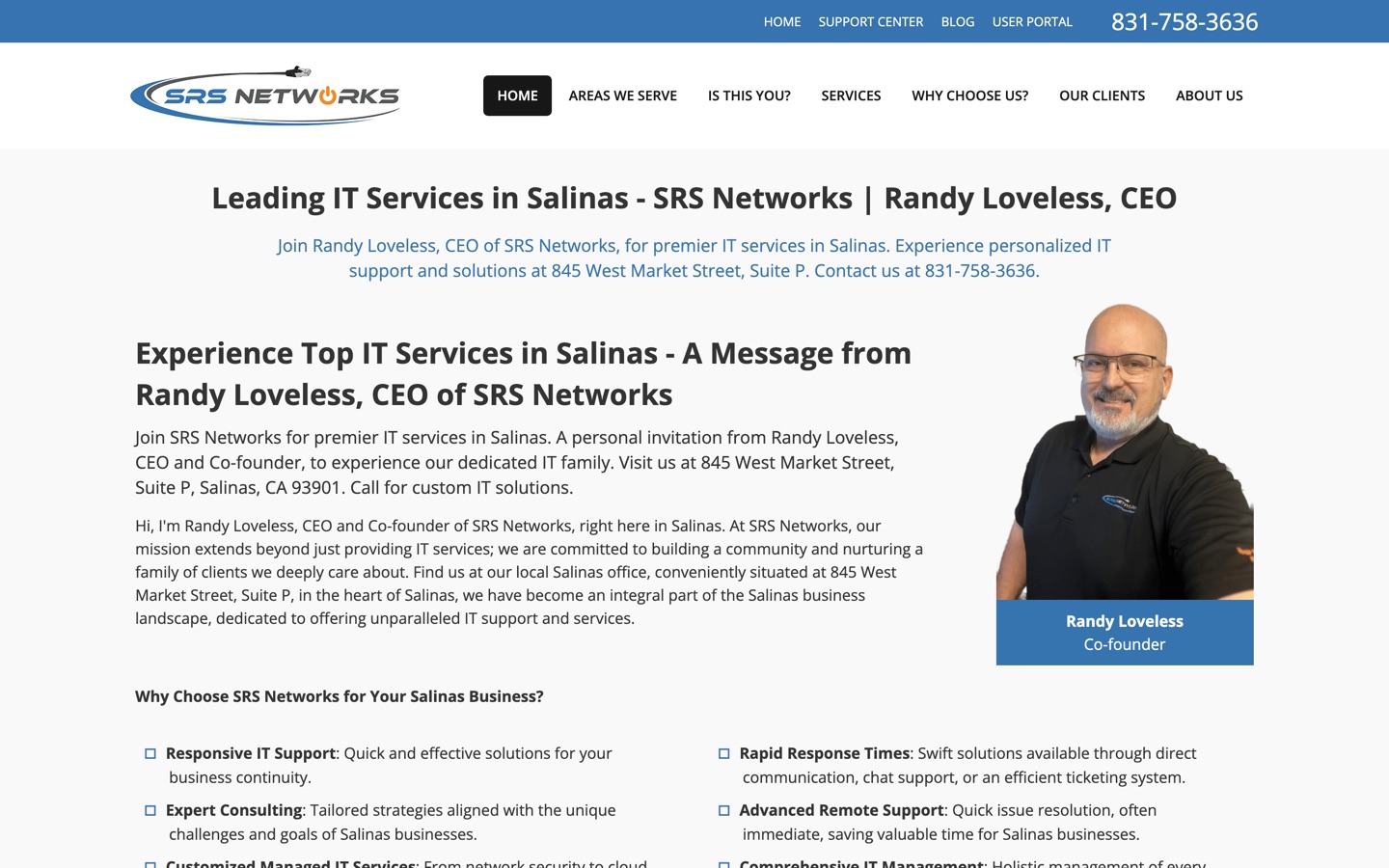 The previous SRS Networks website, with a dated early-2000s design